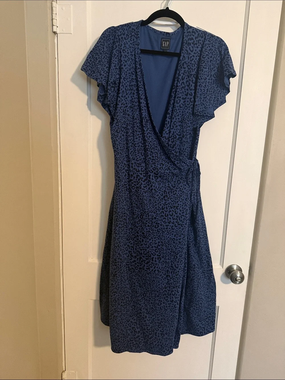 GAP Navy Blue Leopard Wrap Dress